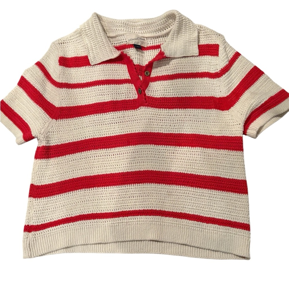 Universal Thread Crochet Red and White Striped Polo Shirt